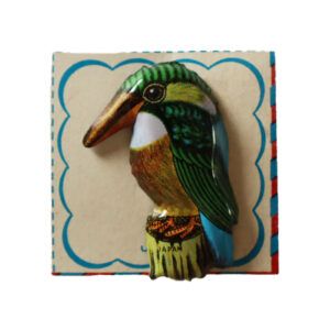 Broche Hojalata Alfiler Pájaro En Tronco Pico Amarillo