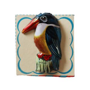 Broche Hojalata Alfiler Pájaro En Tronco Pico Rojo